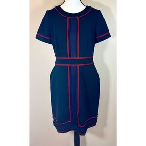 Boden Edith Trim Detail Pencil Dress, Utility Navy/Postbox Red  Women's 8R